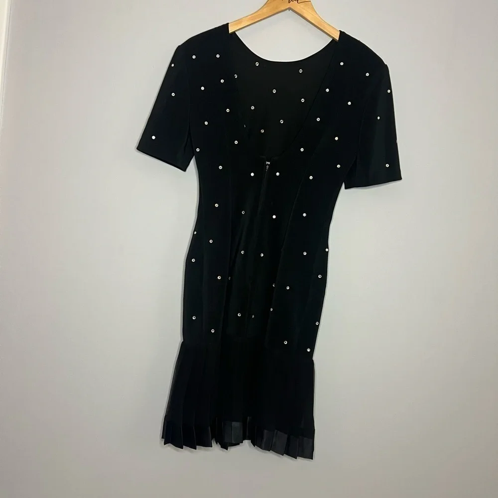 VTG 80s Julie Duroche for After Five Studded Polka Dot With Pleated bottom Dress